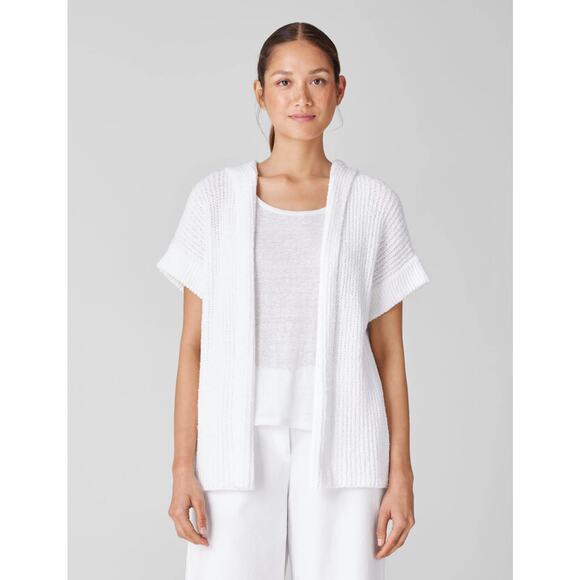 Eileen Fisher Peruvian Organic Cotton Boucle Hooded Cardigan White Size 2X - Picture 1 of 9